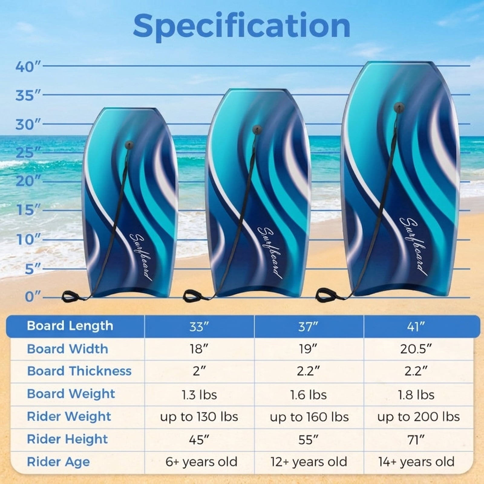 Airfind 37 Boogie Board with Tropical Reef Graphic Deck ¡ª EPS Core, XPE Top, HDPE Slick Bottom, Crescent Tail, Coiled Wrist Leash