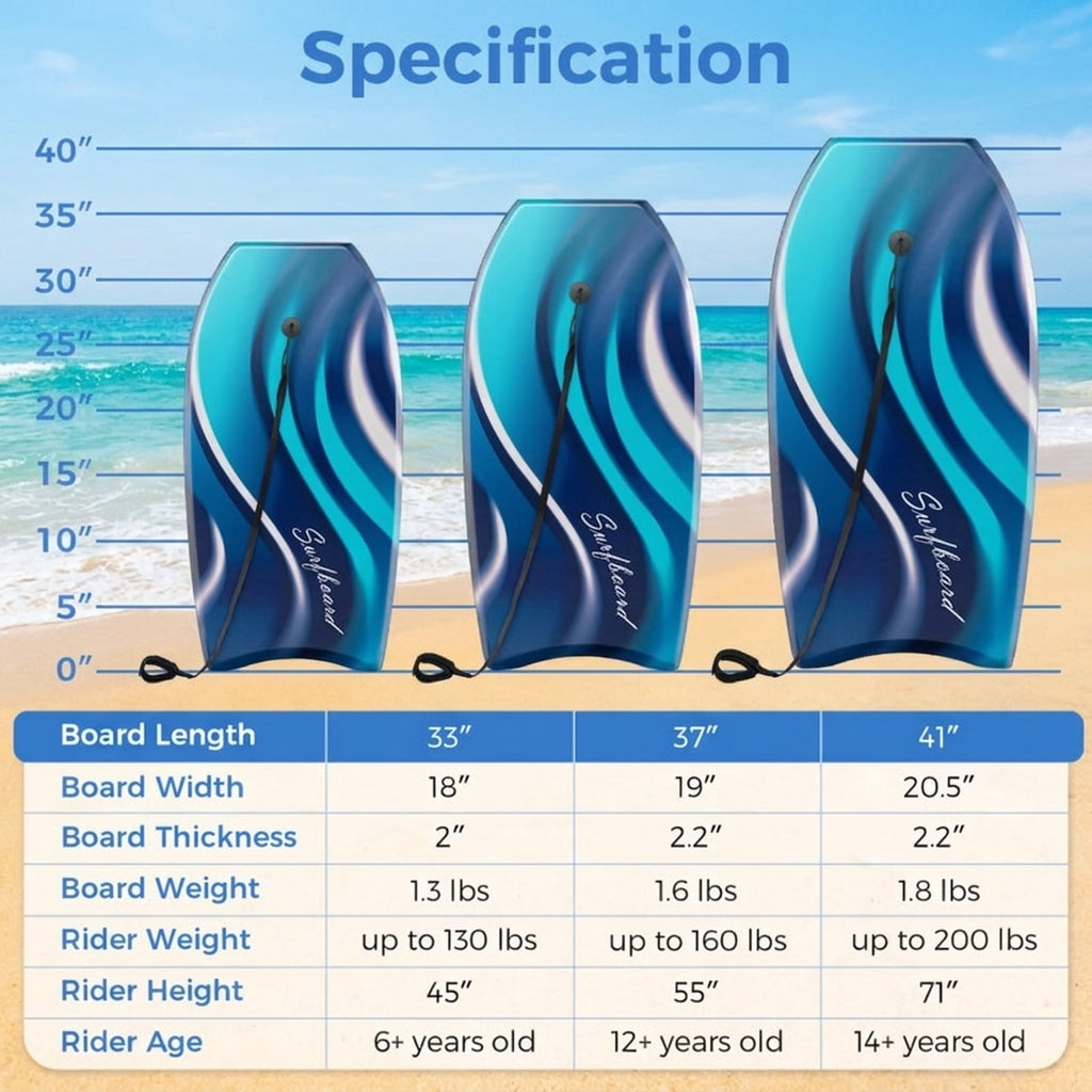 Airfind 37 Boogie Board with Tropical Reef Graphic Deck ¡ª EPS Core, XPE Top, HDPE Slick Bottom, Crescent Tail, Coiled Wrist Leash