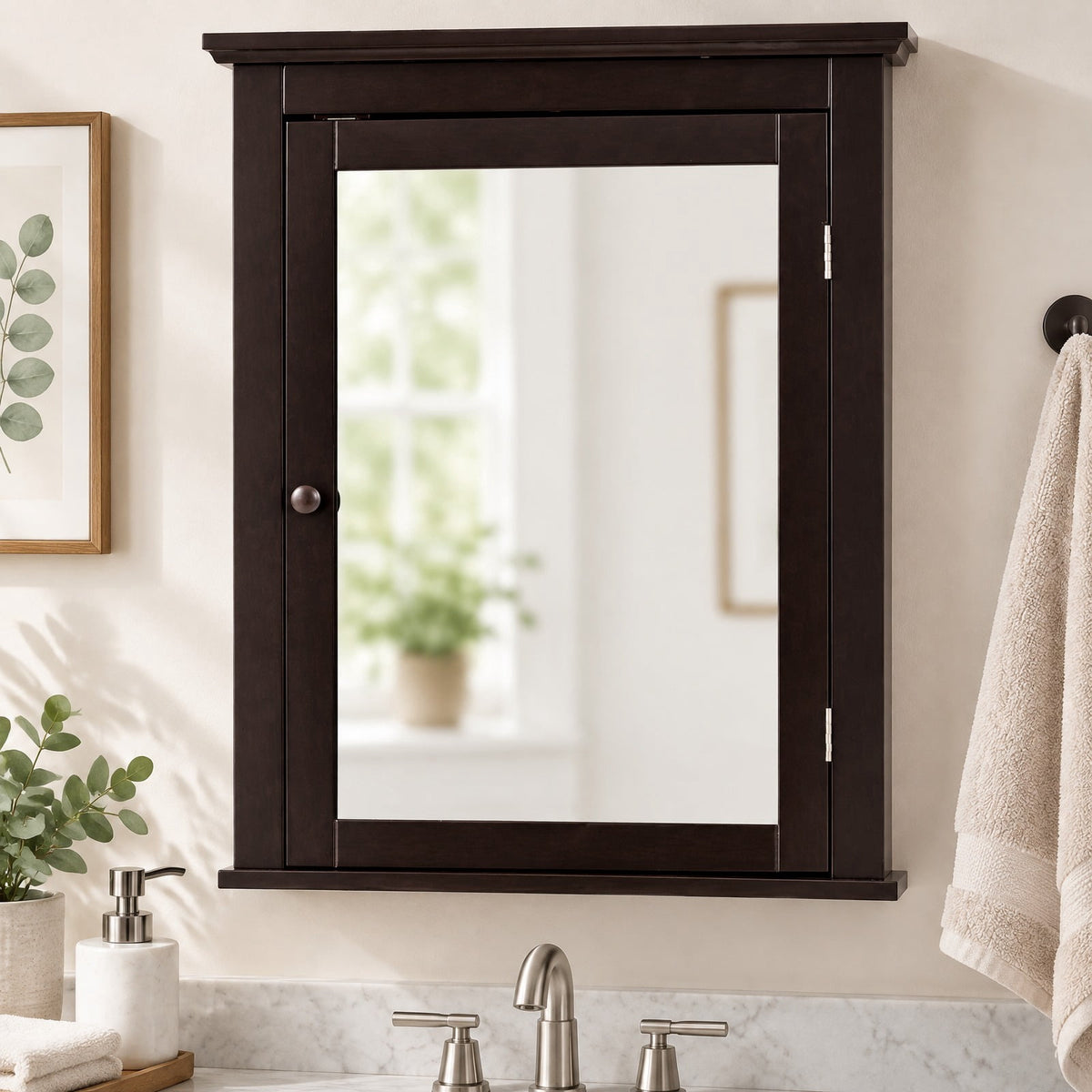Airfind Bathroom Wall Mounted Storage Mirror Medicine Cabinet, 11 lbs Capacity, MDF and glass Frame, 22 x 6 x 27.5 Footprint, Brown