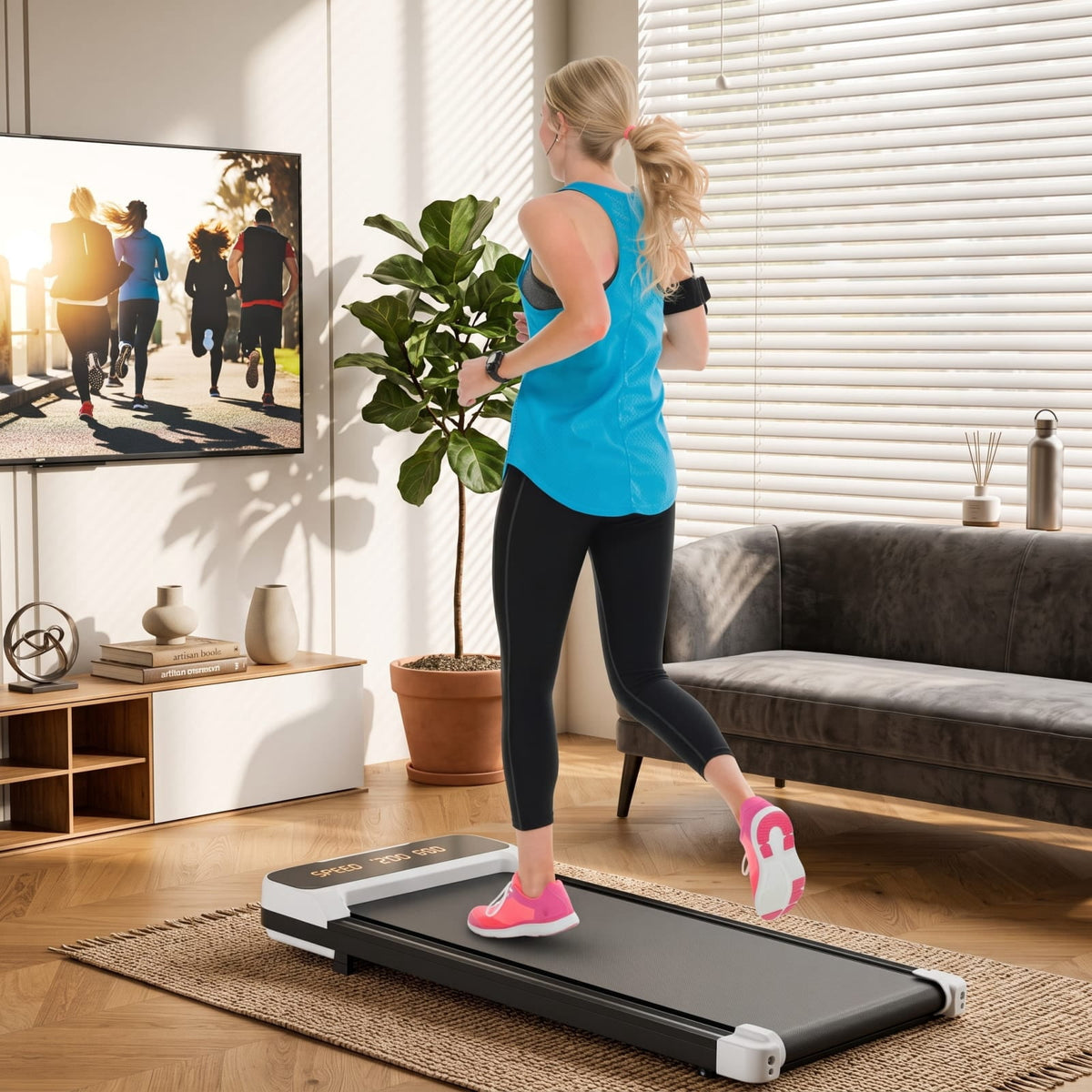 Airfind 2.5 HP Under Desk Treadmill with Remote Control and 3 Countdown Modes for Home Office Walking Pad Jogging, White