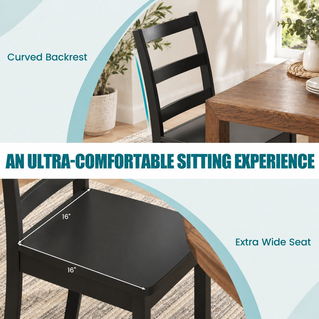 Airfind Set of 2 Wood Dining Chairs with Solid Rubber Wood Legs, 400 lbs Capacity, Rubber Wood MDF Plywood Frame, Black