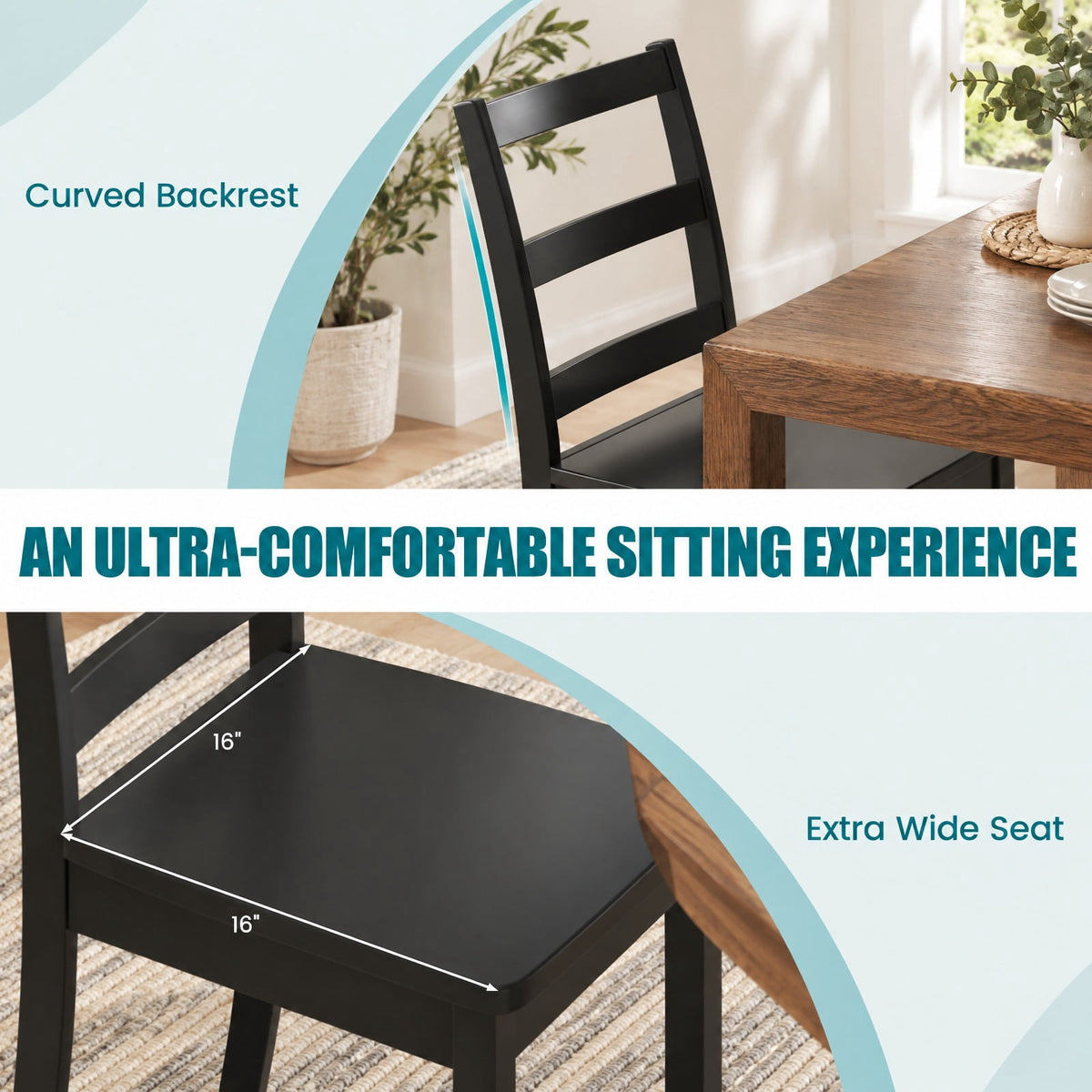 Airfind Set of 2 Wood Dining Chairs with Solid Rubber Wood Legs, 400 lbs Capacity, Rubber Wood MDF Plywood Frame, Black