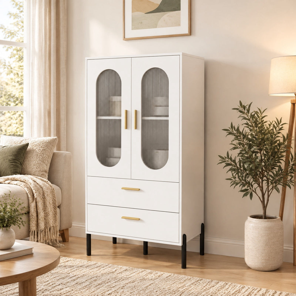 Airfind Modern Sideboard Buffet Cabinet with Fluted Doors, 23.5 x 16 x 47Inner Footprint, White, Dimensions 23.5 x 16 x 47Inner