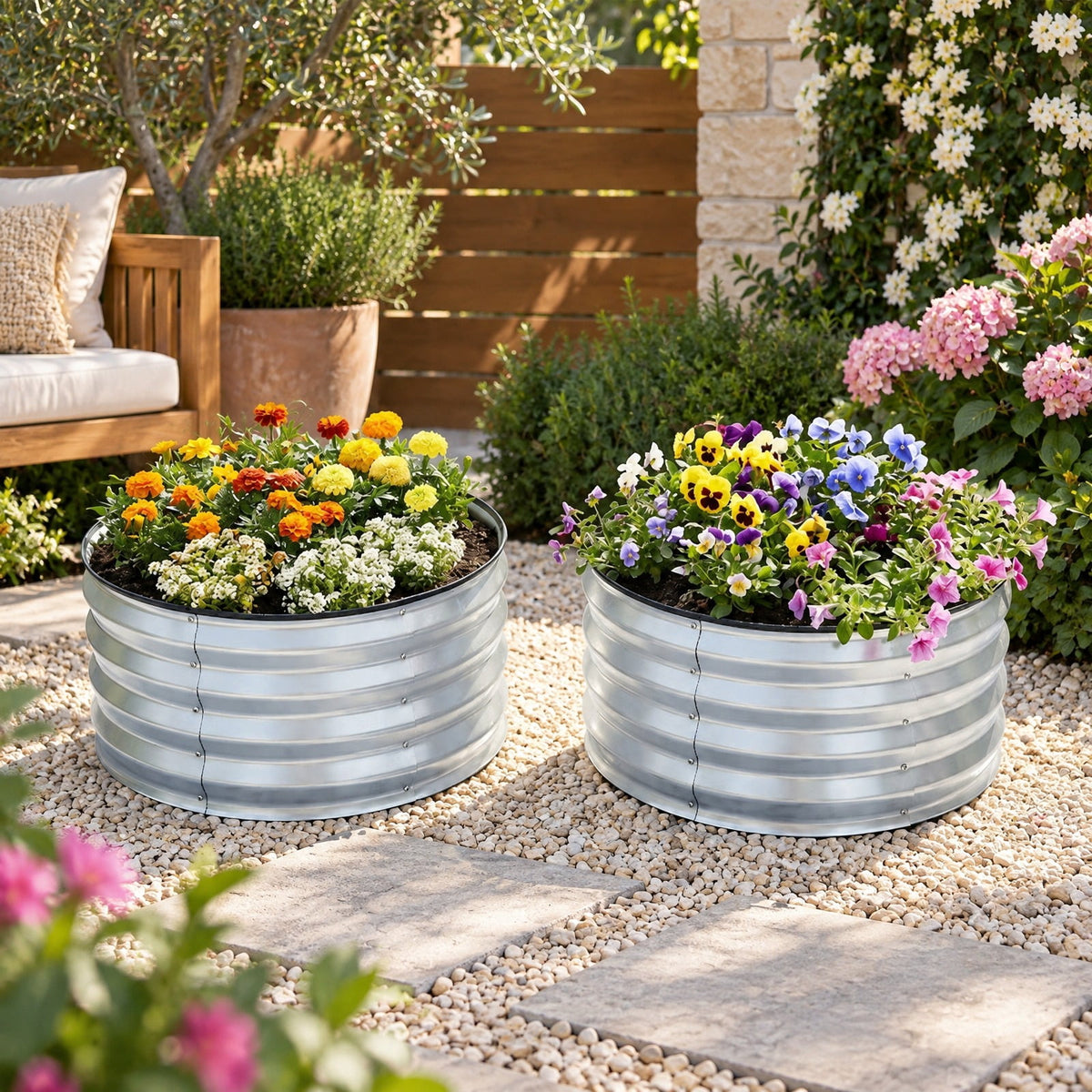 Airfind 2 Pack Galvanized Raised Garden Bed Kit with Open-Ended Base, Galvanized Metal PVC Frame, 24 x 24 x 12 Footprint, Silver