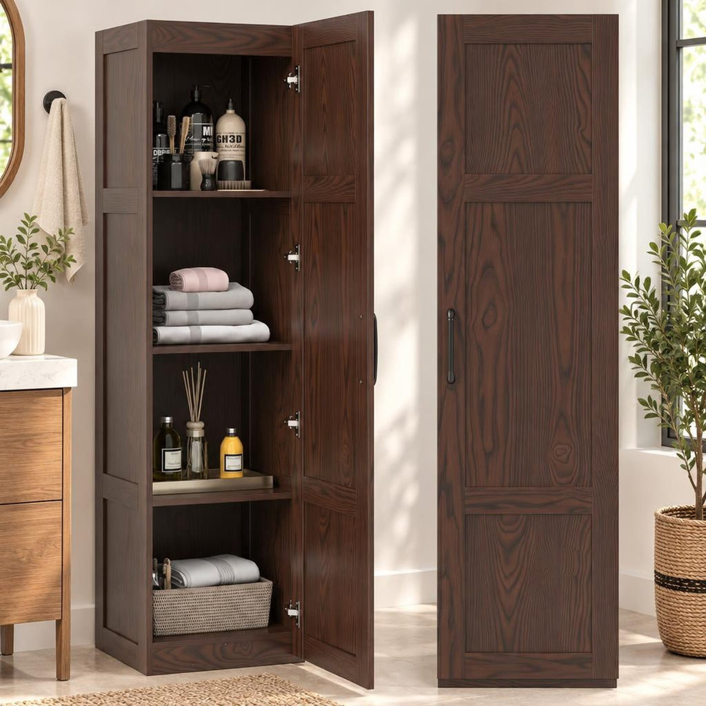 Airfind Tall Storage Cabinet with 4 Storage Shelves for Bathroom Living Room, 110 lbs Capacity, Engineered Wood MDF Frame, 16in x 15in x 59in Footprint