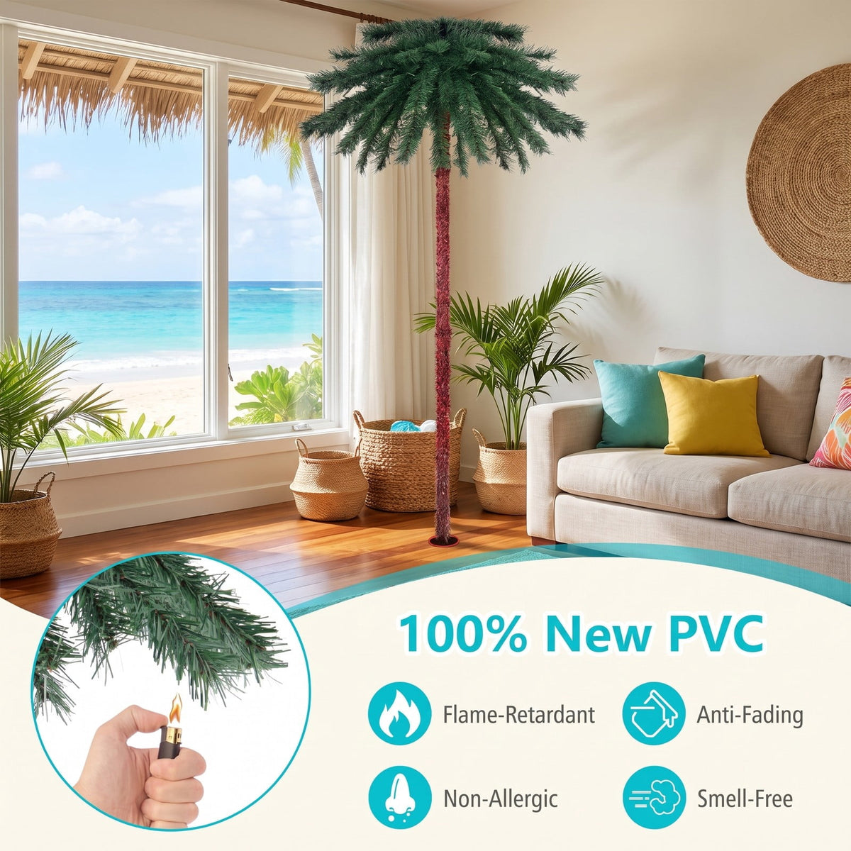 Airfind 6 Feet Pre-Lit Artificial Tropical Christmas Palm Tree with 210 Multi, PVC Metal Frame, 3.2ft x 6ft Footprint, Green