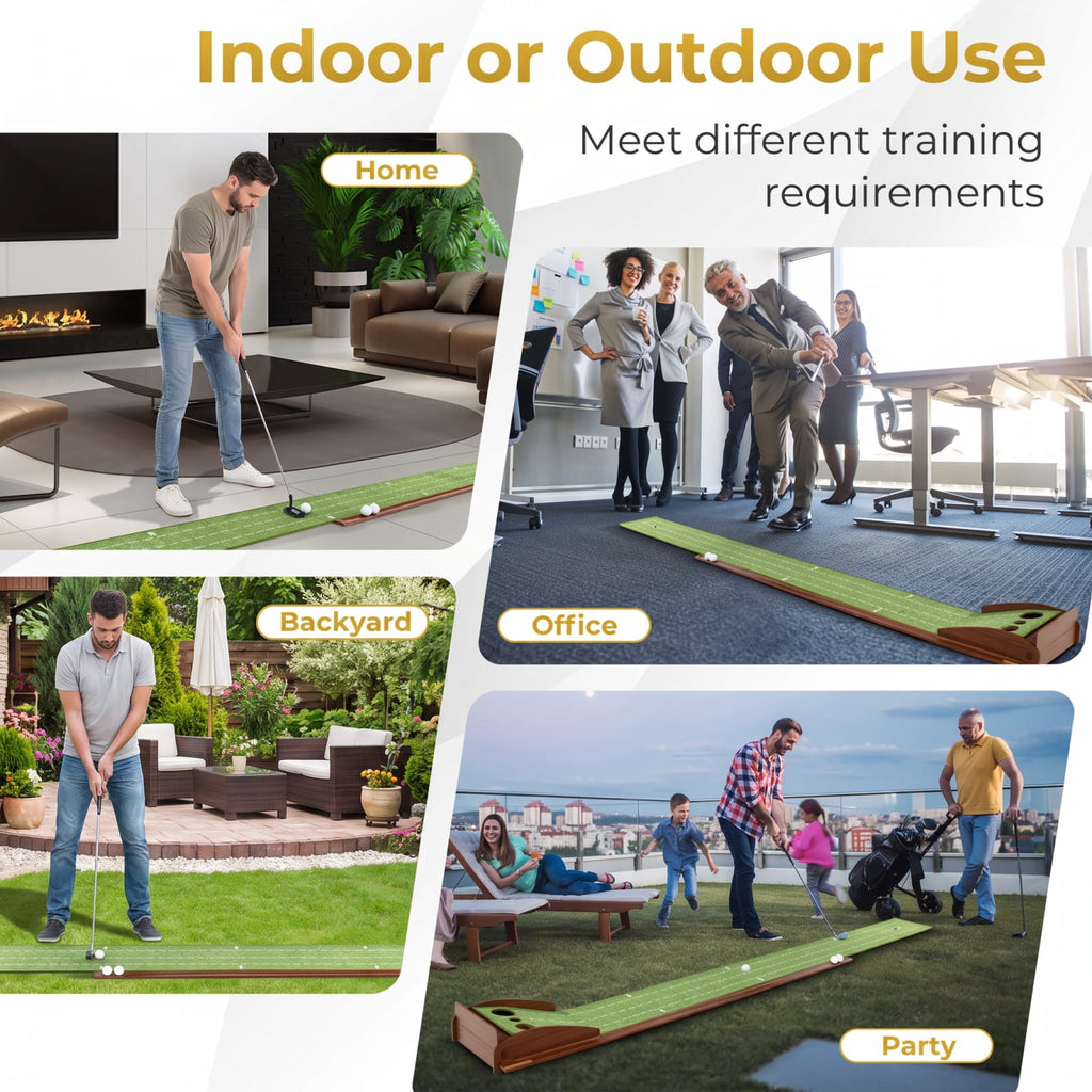 Airfind Golf Putting Mat Practice Training Aid with Auto Ball Return 3 Hole Sizes and Sloped Approach for Indoor Green, Brown