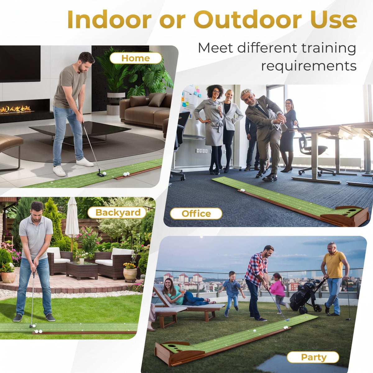 Airfind Golf Putting Mat Practice Training Aid with Auto Ball Return 3 Hole Sizes and Sloped Approach for Indoor Green, Brown