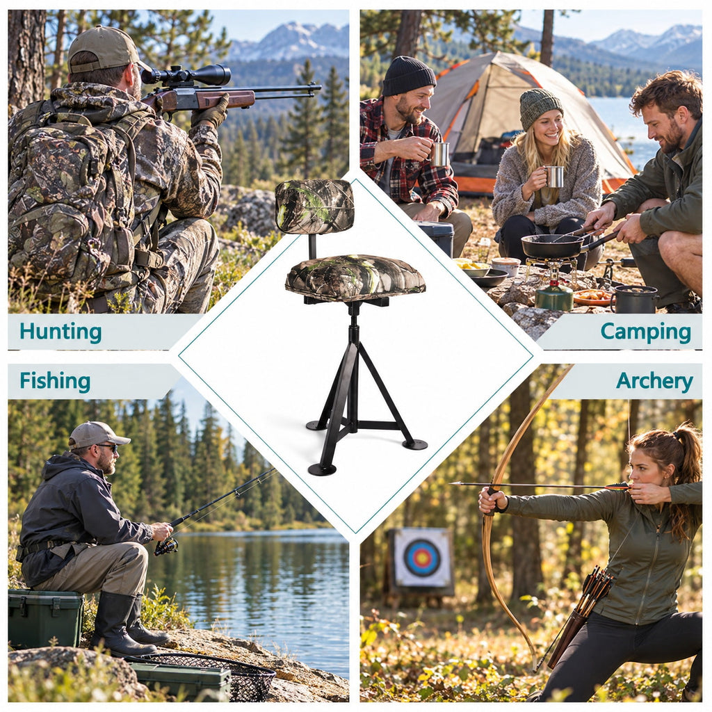Airfind Swivel Hunting Chair Tripod Blind Stool with Detachable Backrest, 330 lbs Capacity, Steel fabric Frame, 16 Inch x 15 Inch x 30 Inch -38.5 Inch Footprint
