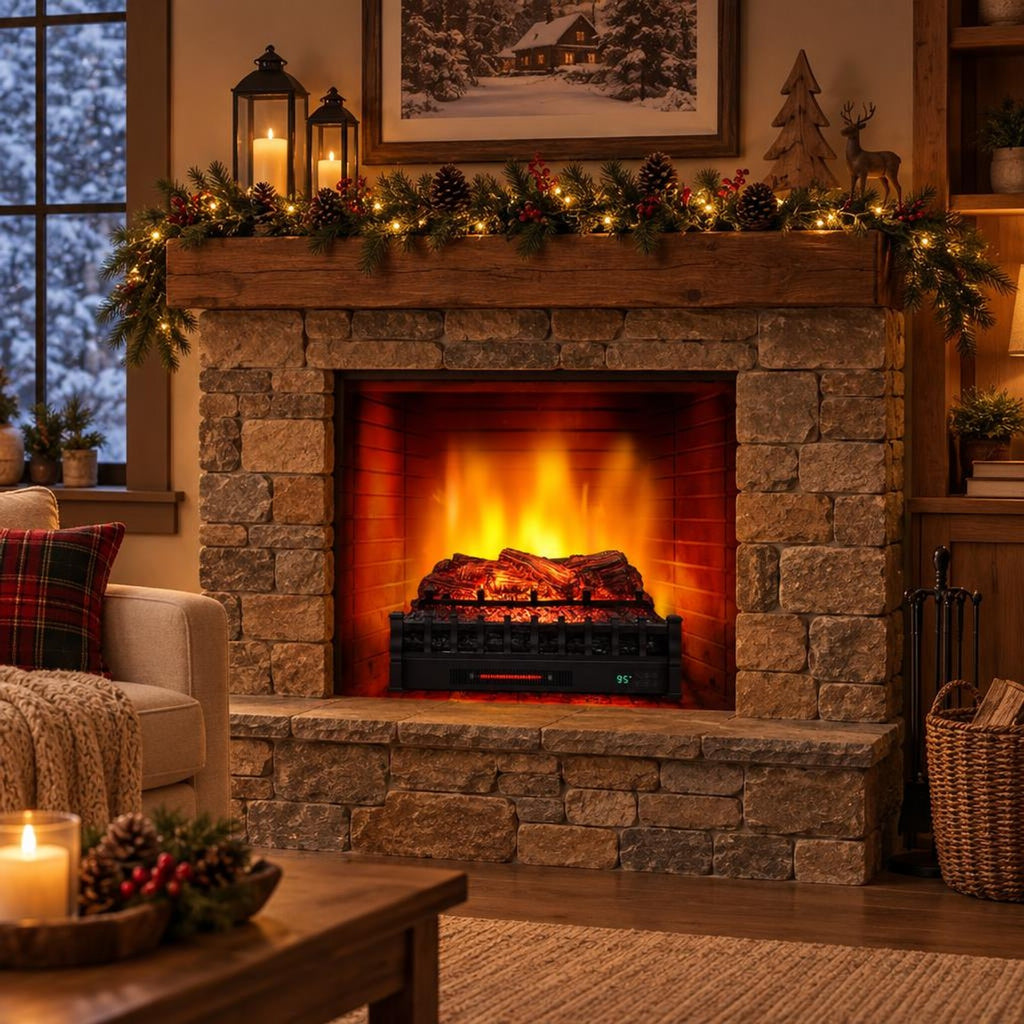 Airfind 26 Inches Infrared Quartz Electric Fireplace with Realistic Pinewood Ember Bed, Metal ABS Resin Frame for Everyday Use, Black