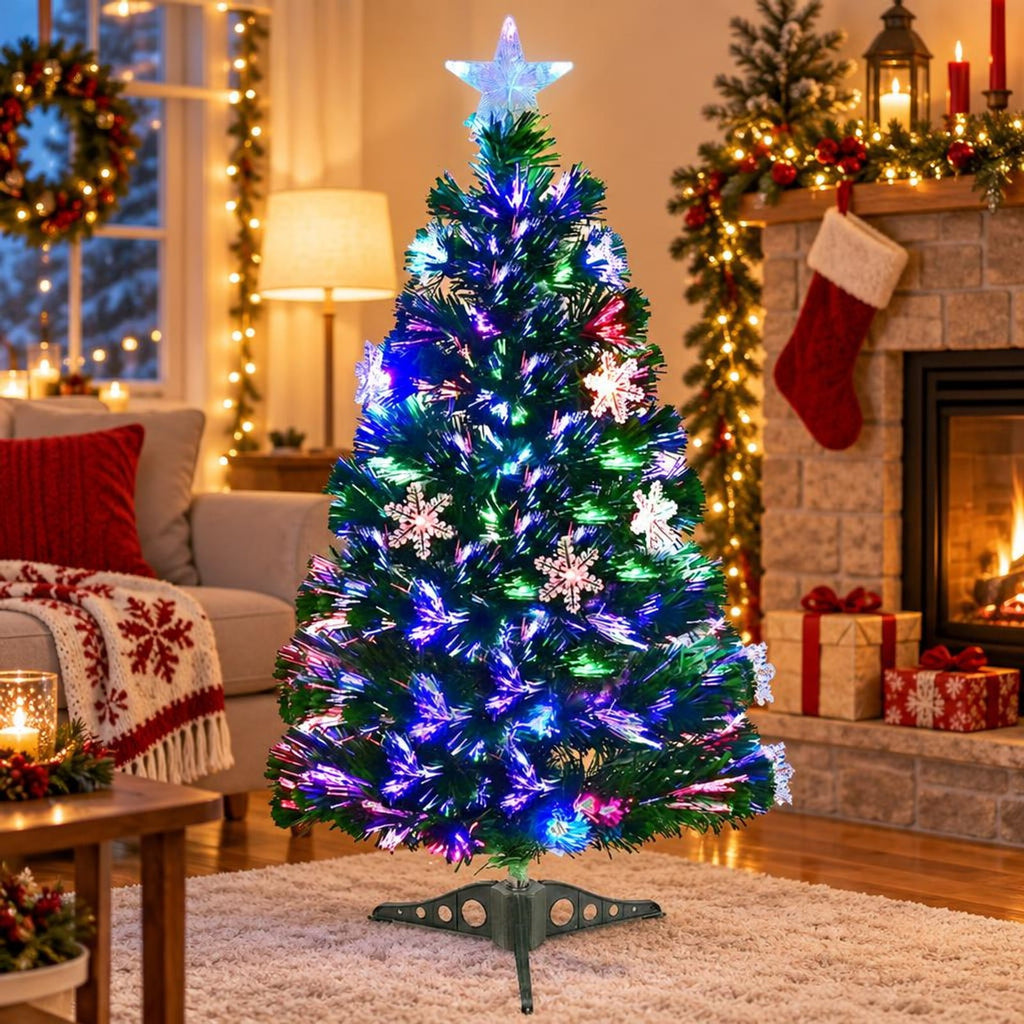 Airfind LED Optic Artificial Christmas Tree with Snowflakes-3 Feet, PVC Frame, 2.4 x 5 (Diameter x H) Height: 5 ft Weight: About 8 lbs Footprint