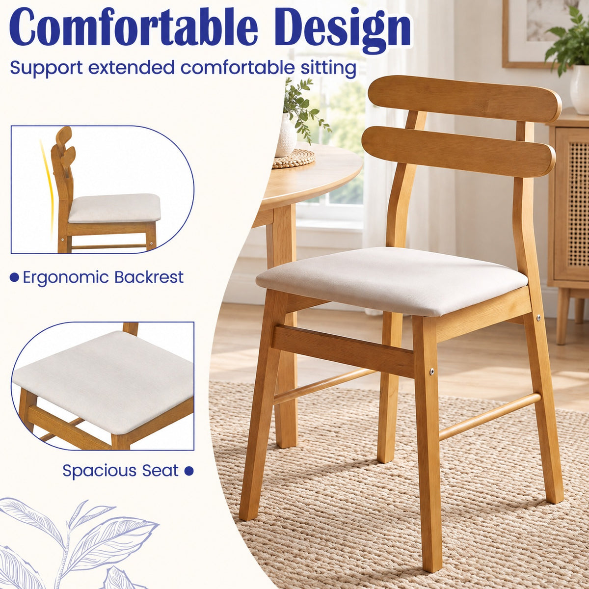 Airfind Dining Chairs, Set of 4 Upholstered, with Padded Seat and Solid Wood Legs, 330 lbs Capacity, Engineered Wood Sponge Engineered Wood, Natural