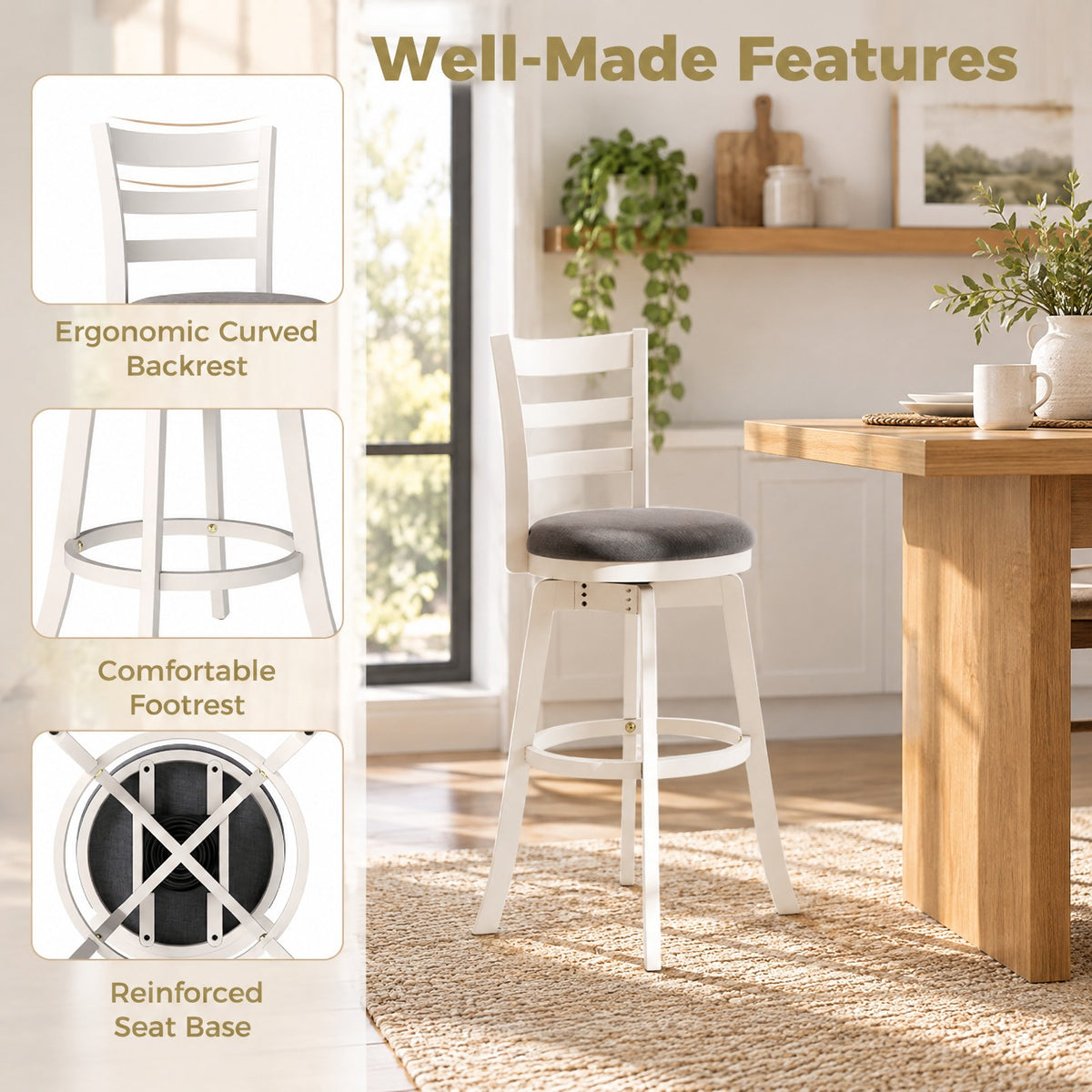 Airfind 25 Inch /30.5 Inch Swivel Barstools Set of 2 360° Rotating Bar/Counter Height Chairs with Upholstered Seat-30.5 Inch, 350 lbs Capacity