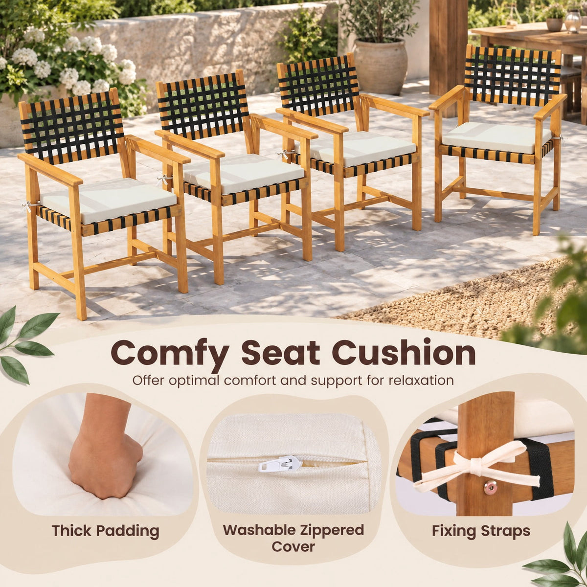 Airfind Outdoor Wooden Dining Chair Set of 2 with Armrests and Curved Back, Chair 400 lbs Capacity, 23 x 22.5 x 34 Footprint, White