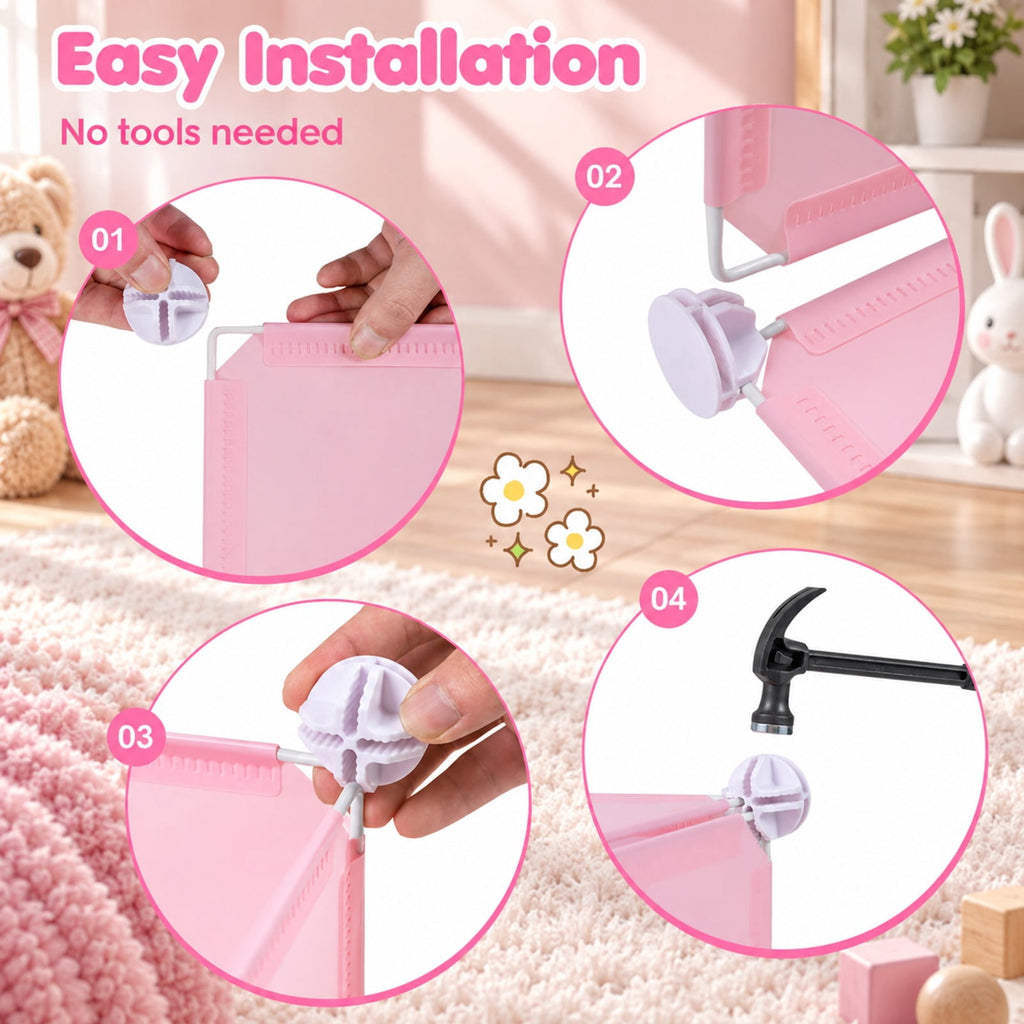 Airfind Modular Baby Wardrobe with 10 Cubes Hanging Rod and Shelves Stackable, 6.5 lbs Capacity, PP Frame, 43 x 14 x 57 Footprint, Pink