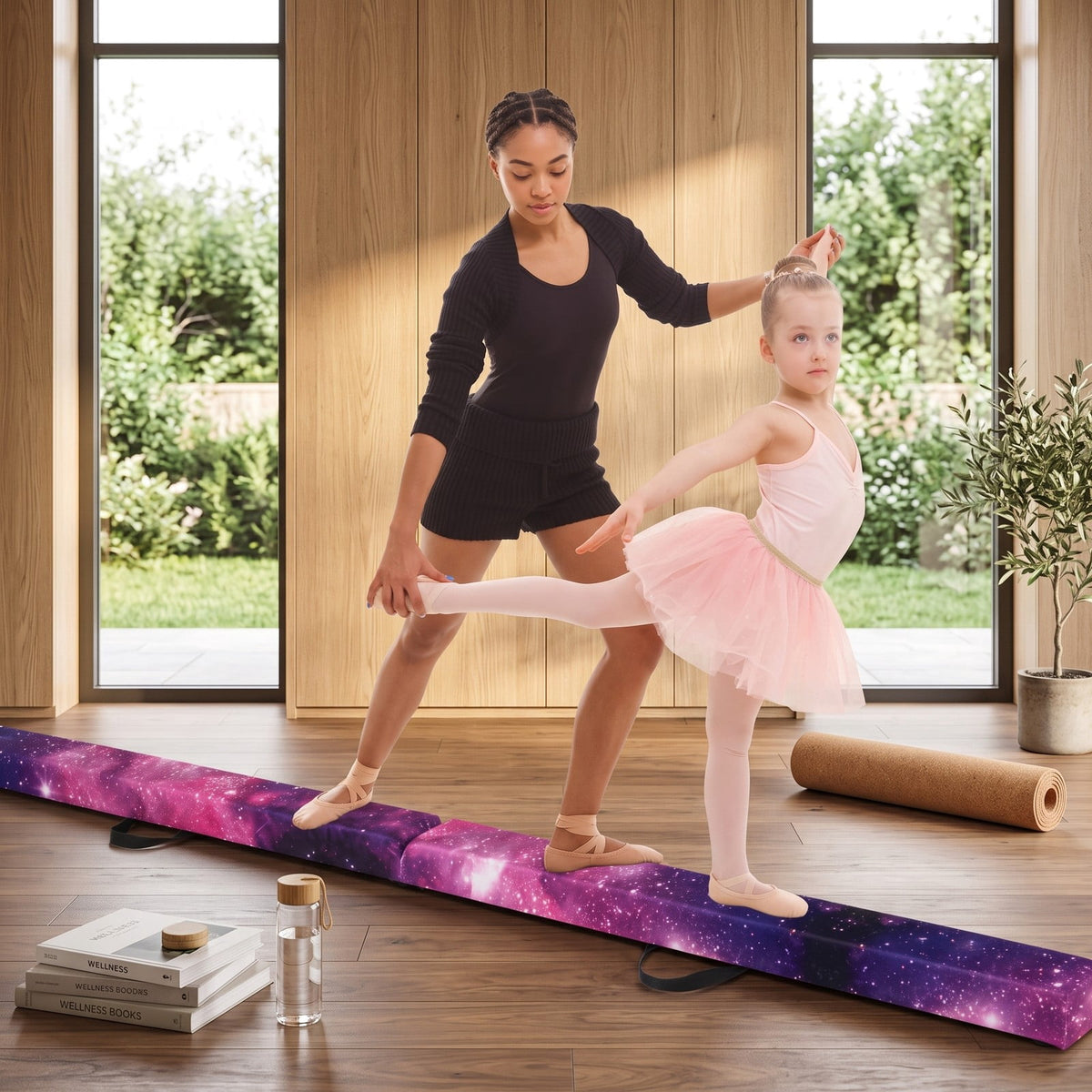 Airfind Folding Balance Beam for Kids with Solid Wood Base and Anti-slip Bottom for Home Gymnastics Training and Practice, Galaxy