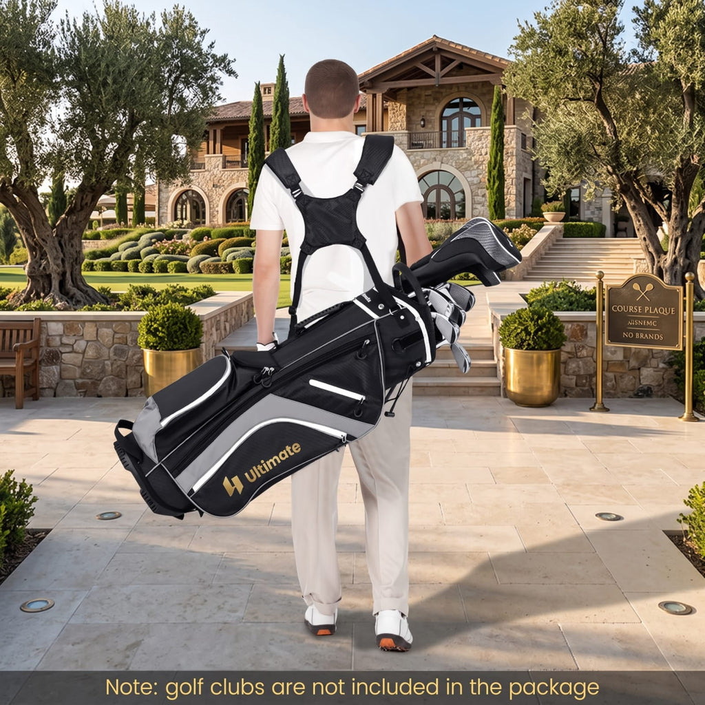 Airfind Lightweight Golf Stand Bag with 14 Way Top Dividers and 6 Zippered Pockets and Rain Hood for Walking the Course, Gray