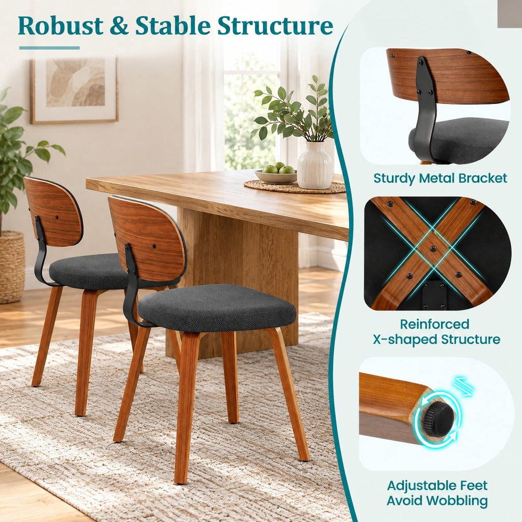Airfind Chenille Fabric Upholstered Wooden Kitchen Chairs Set of 4, Chenille Sponge Bentwood Metal Frame, 330 lbs Capacity, Dark Gray