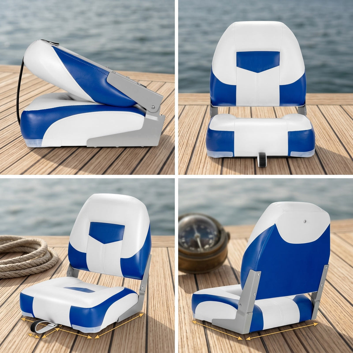 Airfind Folding Low Back Fishing Boat Seats 2 Pack with Padded Cushion and Stainless Steel Screws for Jon Boats and Pontoon Fishing, Blue and White