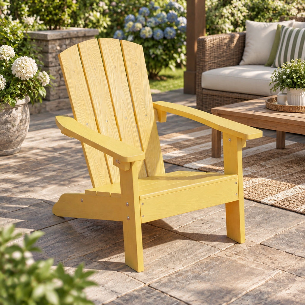 Airfind All-Weather HDPE Kids Adirondack Chair with with High Backrest and Armrests, 165 lbs Capacity, Wood-like HIPS Frame, Yellow