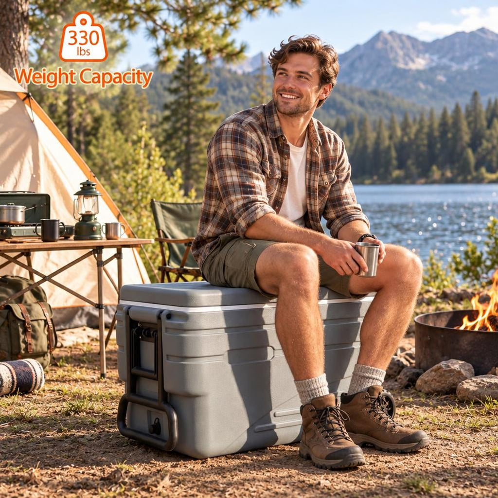Airfind 103 Quart Outdoor Portable Wheeled Ice Cooler with Foldable Pull and Carry Handles, 330 lbs Capacity, HDPE PP PU TPE Frame, Gray