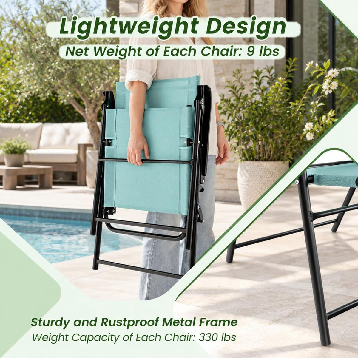 Airfind 2 Set of Patio Dining Chair with Armrests and Metal Frame, Chair 330 lbs Capacity, Metal Fabric Unfolding Frame, 25.5 x 24 x 37 Footprint