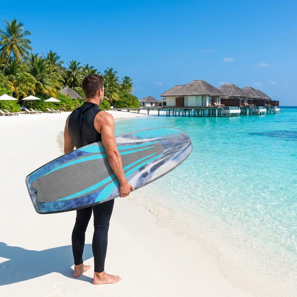 Airfind 33 Boogie Board with Tropical Reef Graphic Deck ¡ª EPS Core, XPE Top, HDPE Slick Bottom, Crescent Tail, Coiled Wrist Leash