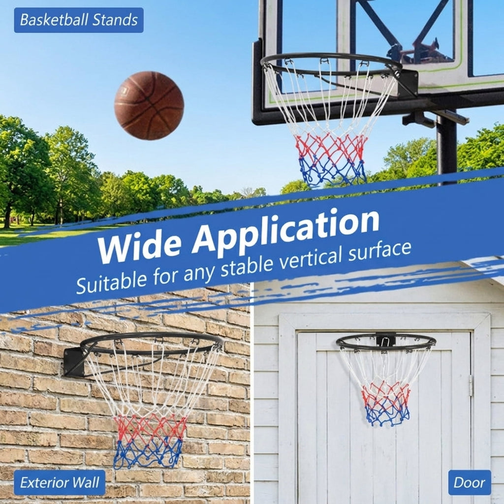 Airfind 15 Inch Replacement Basketball Rim with All-Weather Polyester Net and Heavy-Duty Metal Frame for Youth Garage Backboard Hoop Repair and Basketball Goal Restoration, Black