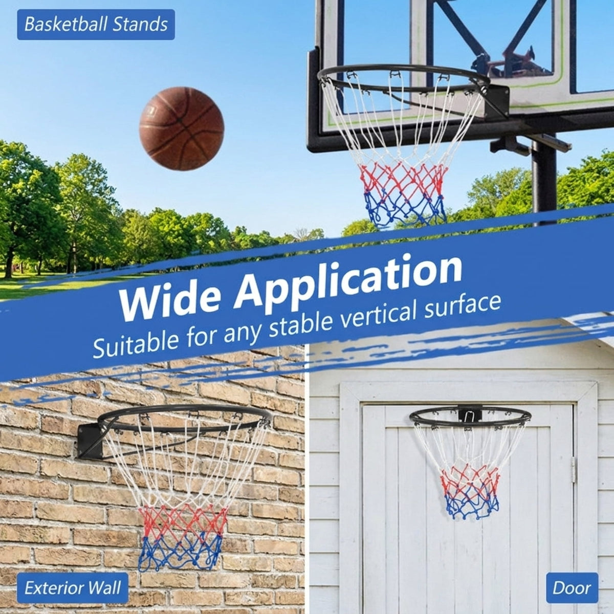 Airfind 15 Inch Replacement Basketball Rim with All-Weather Polyester Net and Heavy-Duty Metal Frame for Youth Garage Backboard Hoop Repair and Basketball Goal Restoration, Black