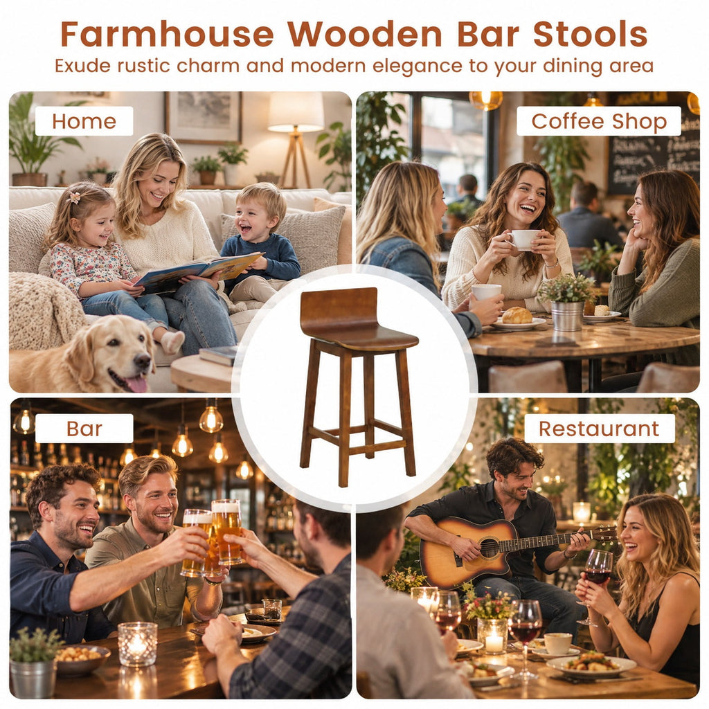 Airfind 24.5 Inch Swivel Wooden, Bar Stools Set of 2 with Rubber Wood Legs and Low Back, 350 lbs Capacity, Rubber Wood Plywood Frame, Walnut