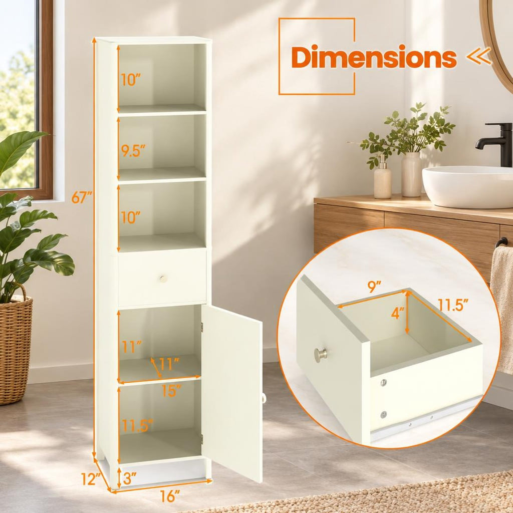 Airfind 67 Inch Tall Bathroom Cabinet Narrow Floor Cabinet with Fluted Door, MDF Frame, 16 Inch x 12 Inch x 67 InchInner Footprint, Beige