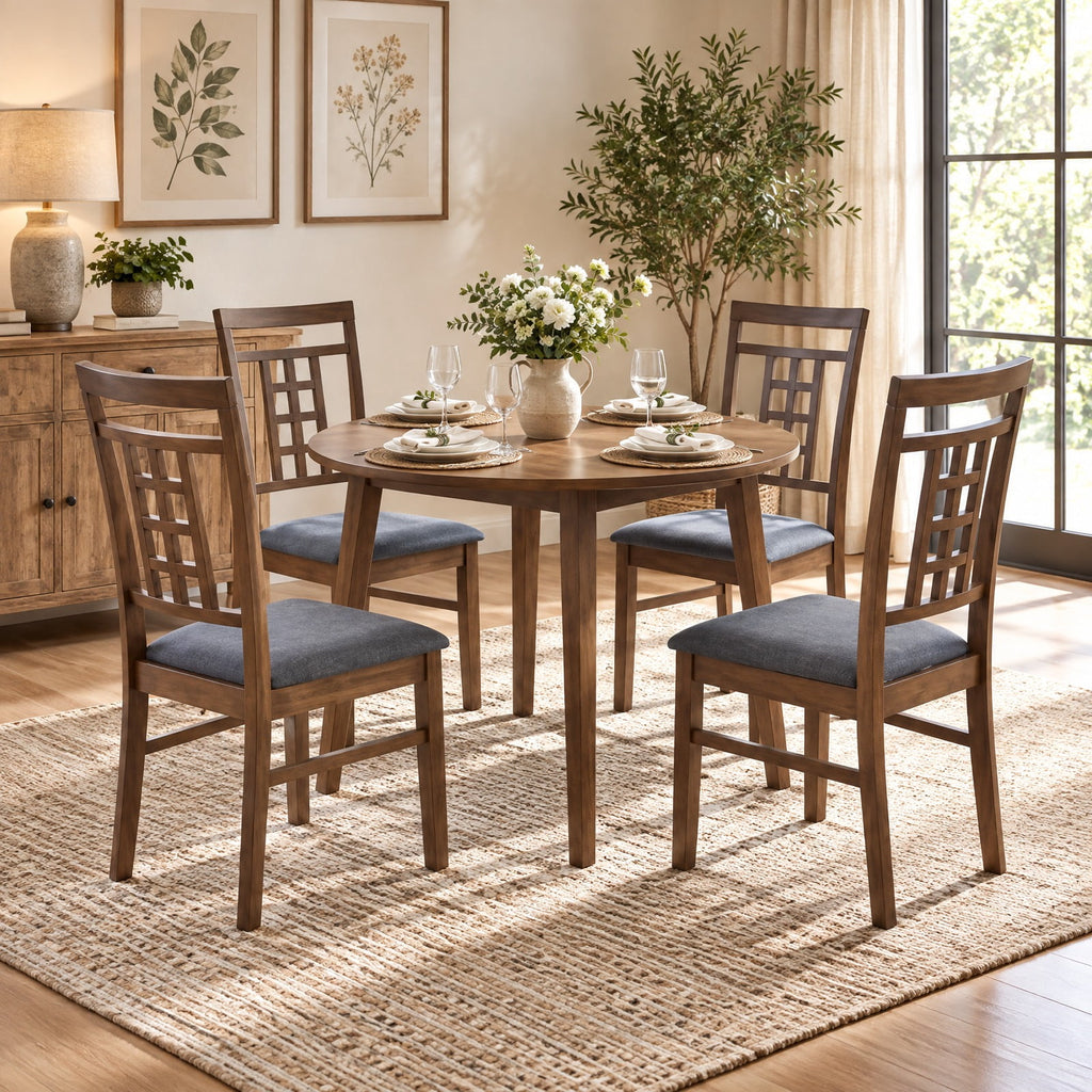 Airfind Rubber Wood Dining Chairs Set of 2 with Lattice Back, Chair 330 lbs Capacity, Rubber Wood Linen Fabric Sponge Frame, Brown