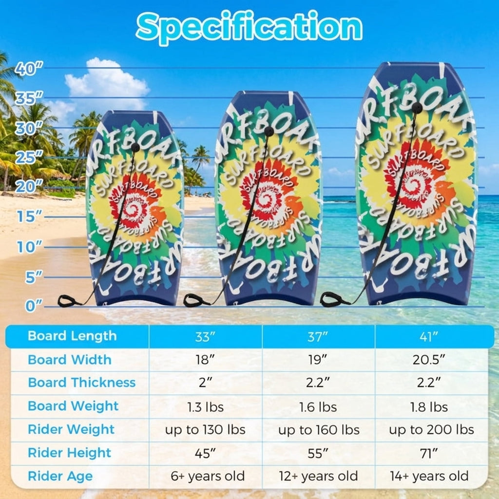 Airfind 33 Boogie Board with Beach Bloom Graphic Deck ¡ª EPS Core, XPE Top, HDPE Slick Bottom, Crescent Tail, Coiled Wrist Leash