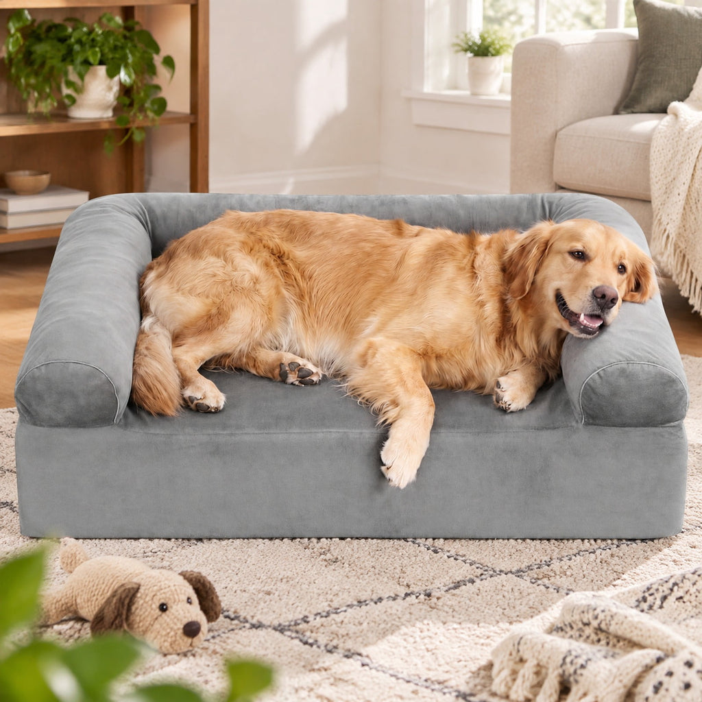 Airfind Cooling Gel Memory Foam Dog Bed for Medium Dogs with Washable Cover, Cooling Gel Memory Foam Silicone Polyester 25D Foam Frame, Light Gray
