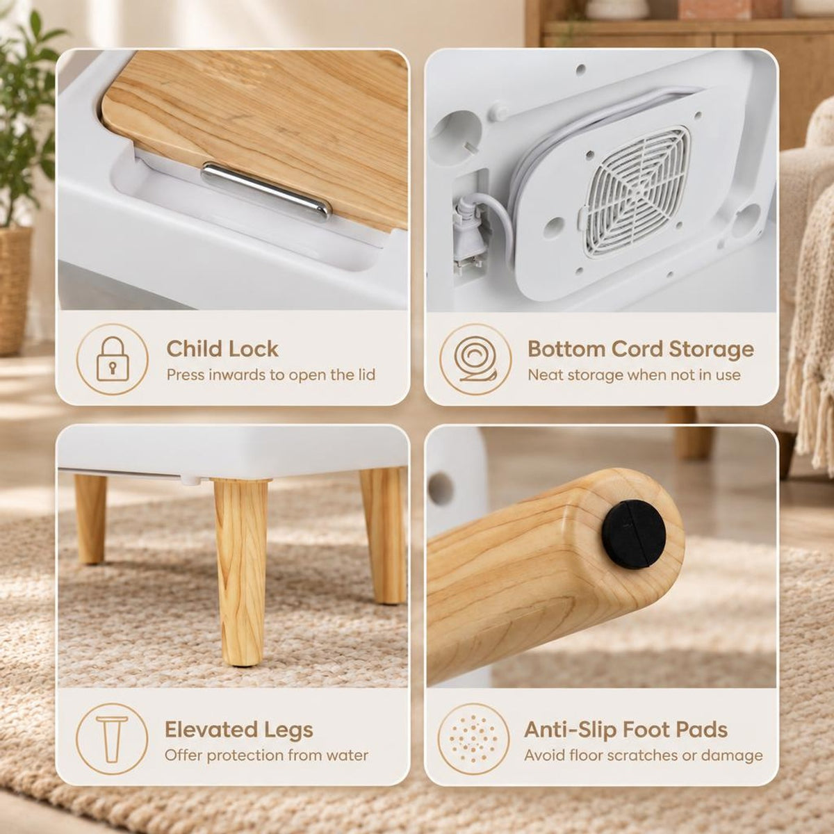 Airfind Towel Warmer Bucket with Foldable Design and Auto Shut Off for Bathroom, Natural, 8 mins to max temperature