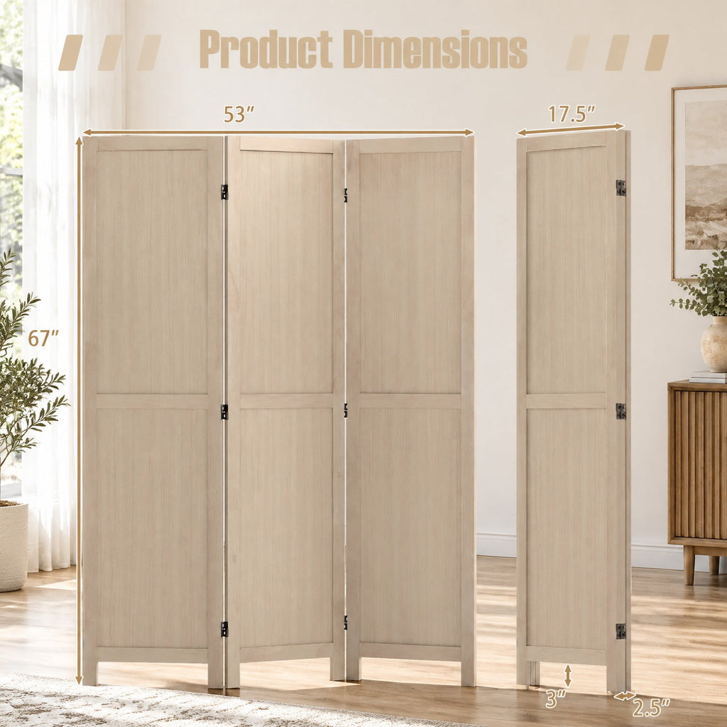 Airfind 3 Panel Folding Room Divider for Home Office Bedroom Restaurant, 53in x 67inFolded Footprint, Beige