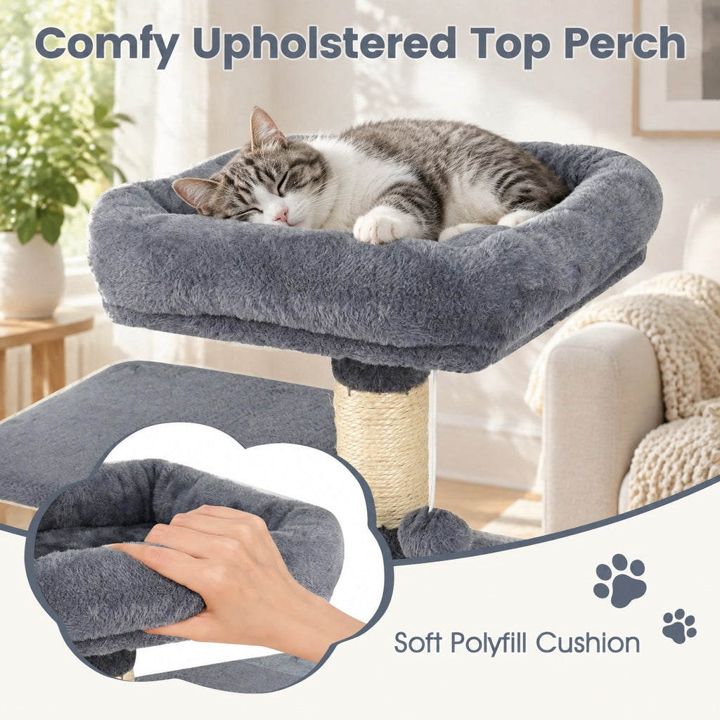 Airfind Multi-Level Cat Tower with 2-Door Condo and Padded Top Perch, PP Cotton Fabric Sisal Engineered Wood Overall Height 44 Base Frame, Gray