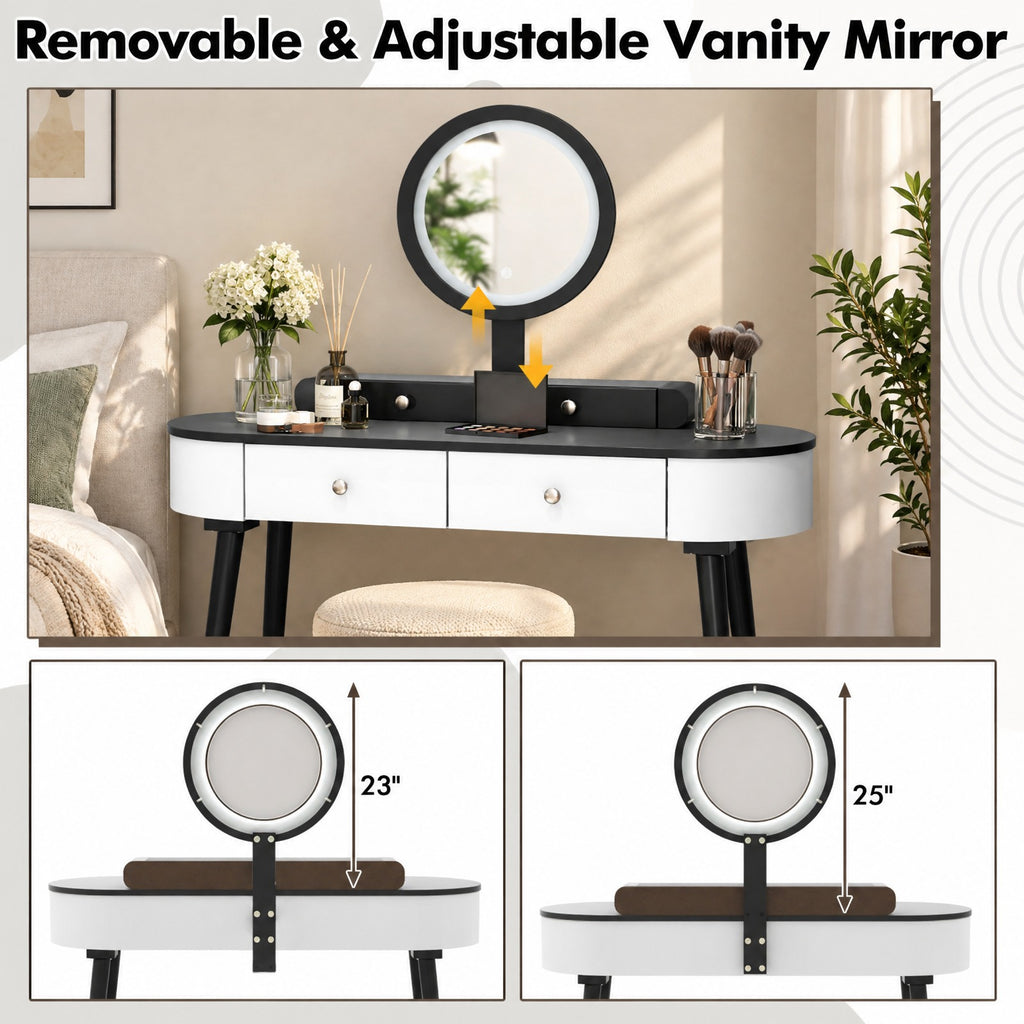 Airfind Makeup Vanity Table Set with LED Mirror and 3 Spacious Drawers, 170 lbs Capacity, MDF Frame, 47 Inch x 16.5 Inch x 56 Inch Footprint, White