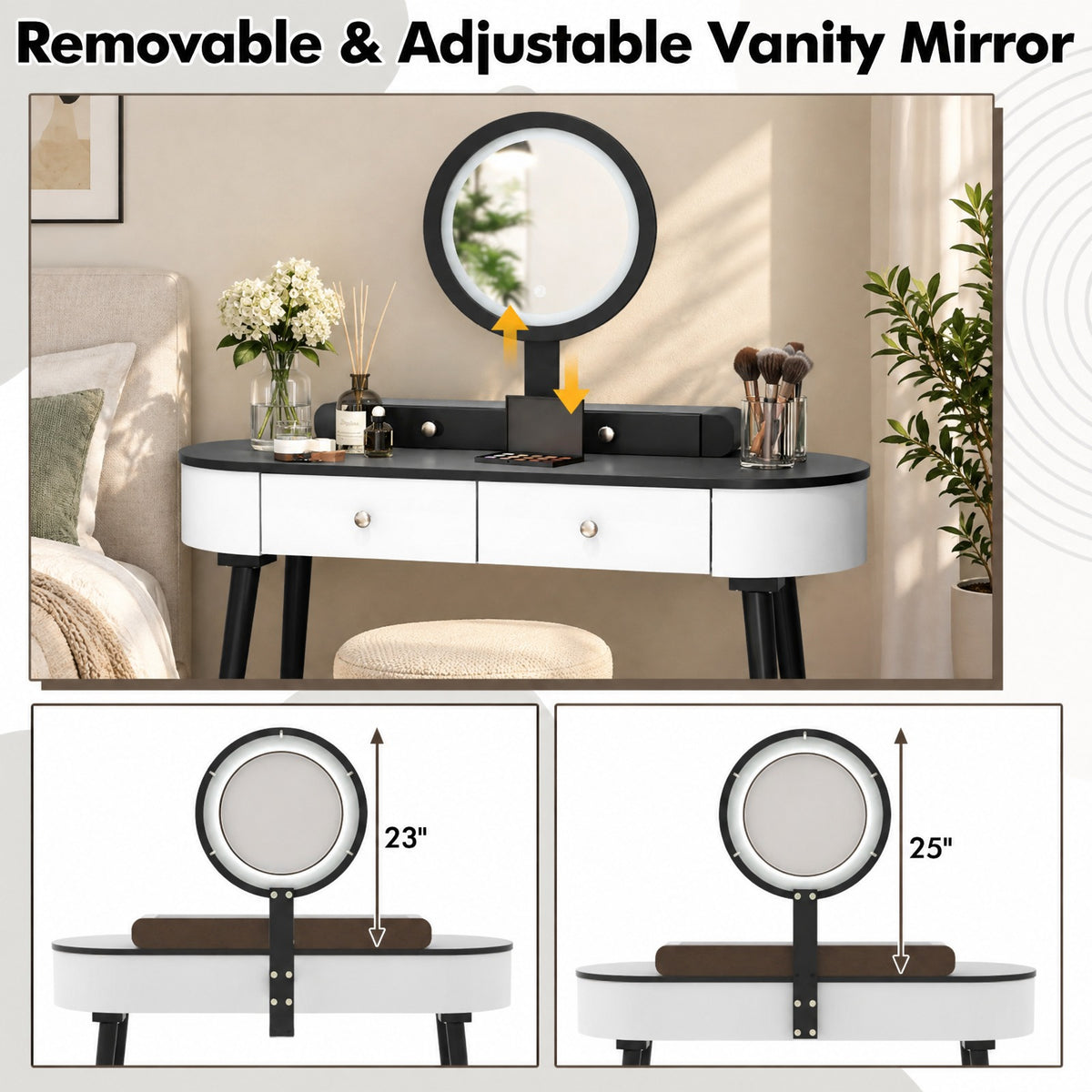 Airfind Makeup Vanity Table Set with LED Mirror and 3 Spacious Drawers, 170 lbs Capacity, MDF Frame, 47 Inch x 16.5 Inch x 56 Inch Footprint, White