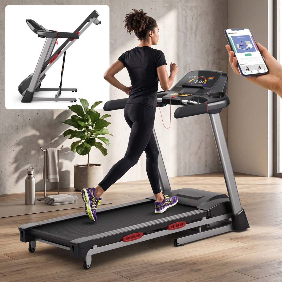 Airfind 4.75 HP Folding Treadmill for Home, Electric Running Machine with Auto Incline, 20 Preset Programs, Bluetooth Speaker and LED Display, 265 lbs Capacity, Black
