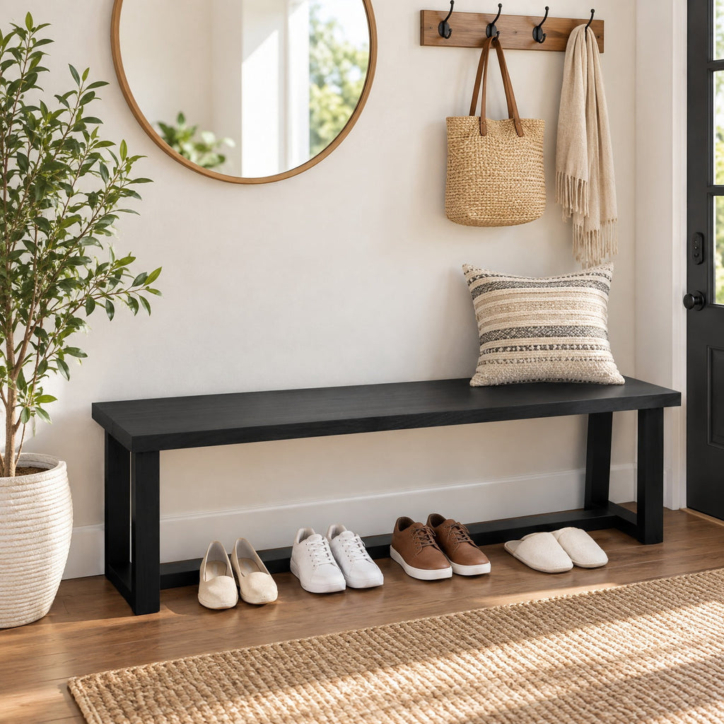 Airfind Wood Dining Bench with Metal Frame and Adjustable Footpads, 56.5 Inch x 16.5 Inch x 18 Inch Weight Footprint, Black