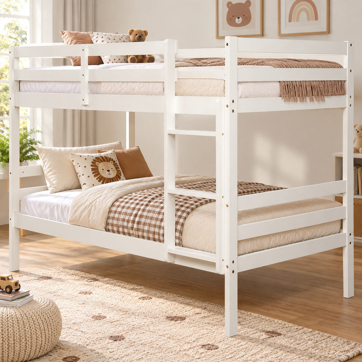 Airfind Twin Bunk Bed Children Wooden Bunk Beds Solid Hardwood, 78 x 42.5 x 60 (L x W x H) (Twin size) Suitable Footprint, Brown