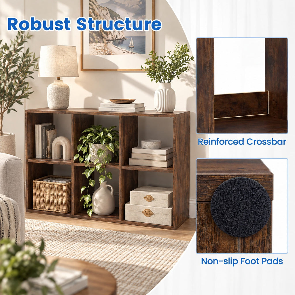 Airfind 6 Cube Bookshelf with Back Guardrail for Living Room Bedroom, 154 lbs Capacity, Engineered Wood Frame, 41 Inch x 13 Inch x 27.5 Inch Footprint, Brown