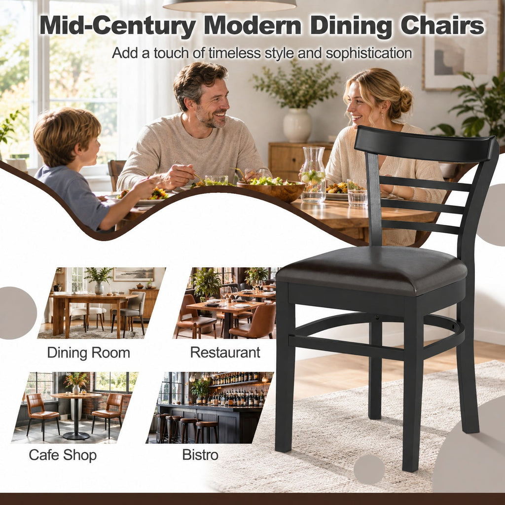 Airfind Set of 2 Wooden Dining Chair with Rubber Wood Legs for Restaurant, Chair 400 lbs Capacity, Rubber Wood PU Leather Sponge Frame, Black