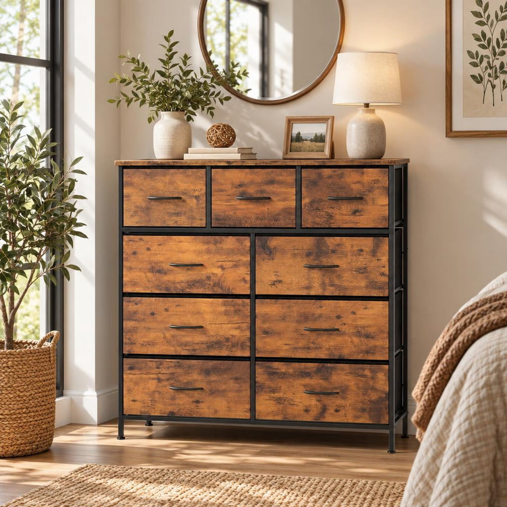 Airfind 9-Drawer Fabric Dresser with Wooden Top for Bedroom, 135 lbs Capacity, Metal MDF Non-Woven Fabric Frame, 39.5 x 12 x 39.5 Footprint