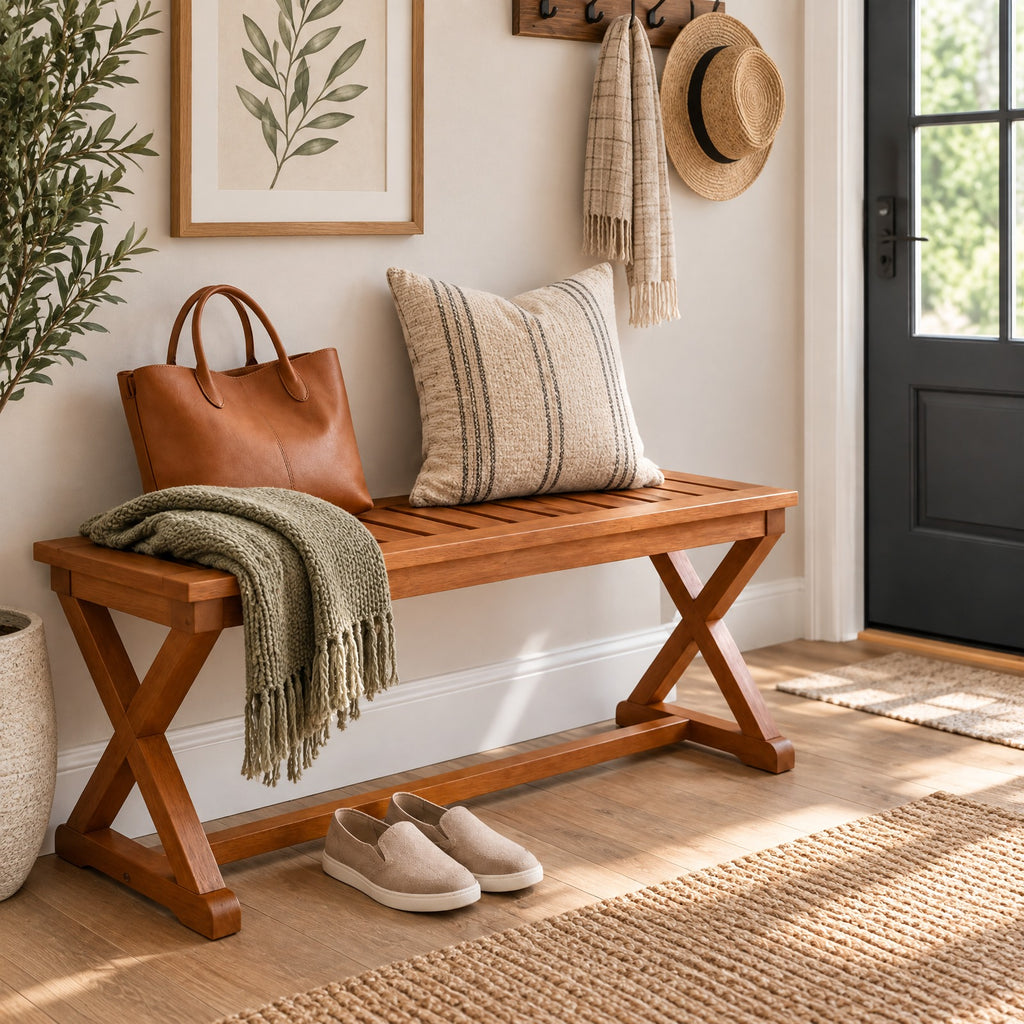 Airfind 2-Person 44 Solid Wood Outdoor Bench with Slatted Seat for Patio Park Balcony-2 Piece, 44 x 16.5 x 17Weight Footprint, Wood
