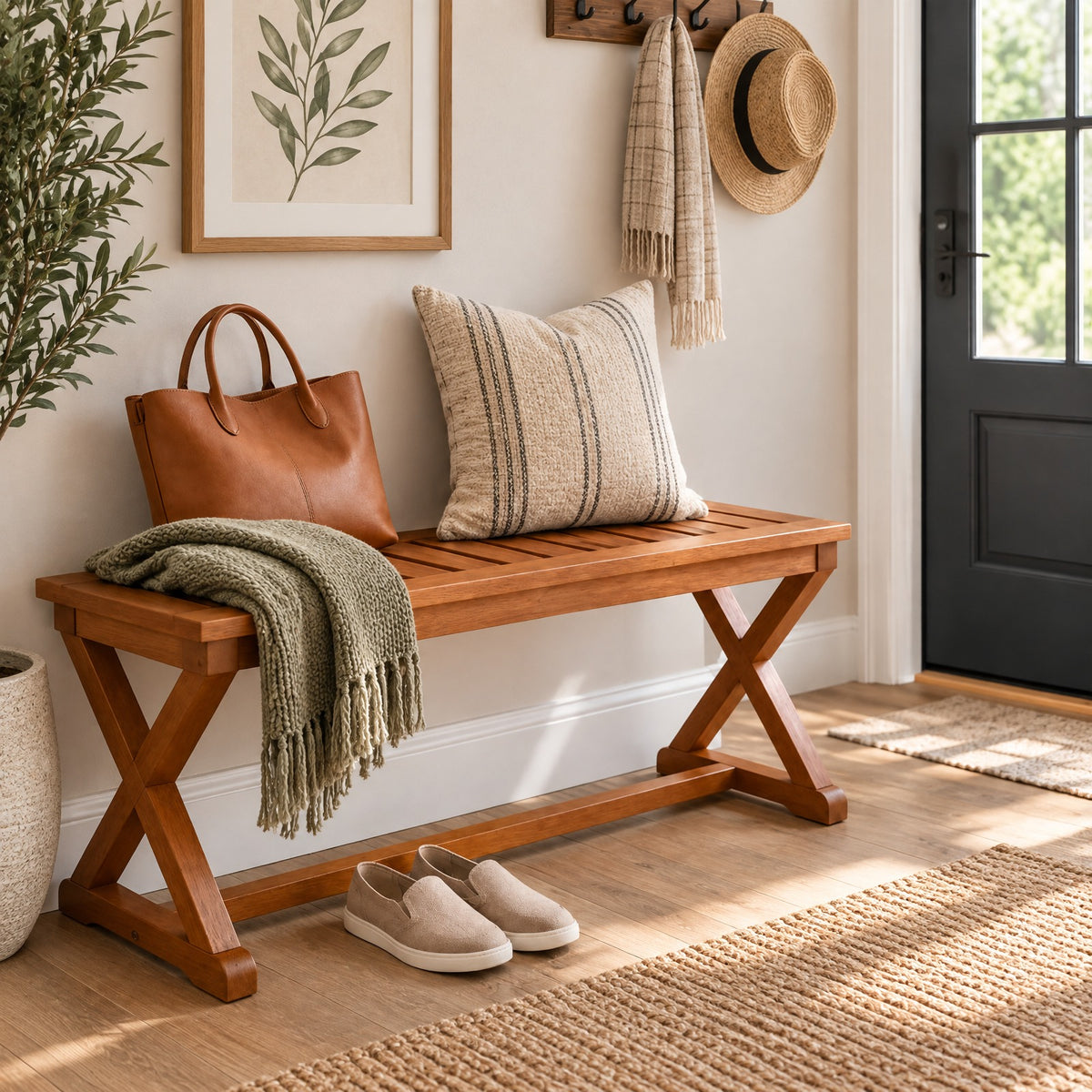 Airfind 2-Person 44 Solid Wood Outdoor Bench with Slatted Seat for Patio Park Balcony-2 Piece, 44 x 16.5 x 17Weight Footprint, Wood