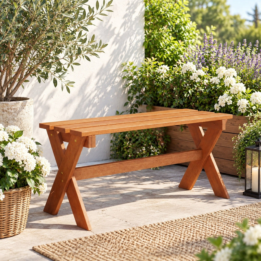 Airfind 36 Outdoor Solid Wood Bench Set of 2 Backless Patio Dining Bench with Teak Oil Finish, 660 lbs Capacity, Hardwood Frame, Wood
