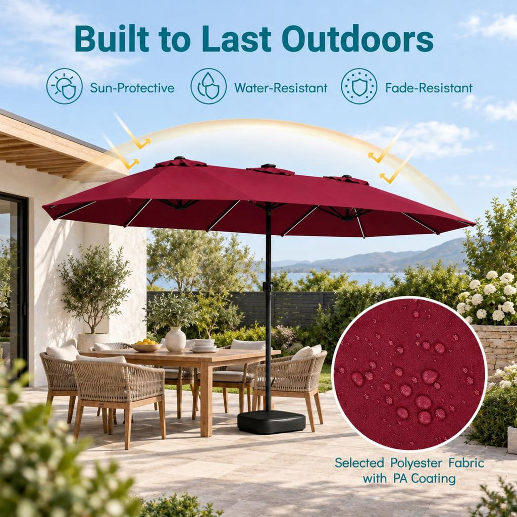 Airfind 15.5FT Extra-Large Patio Umbrella with Base 12 Reinforced Ribs, 180G Polyester Fabric Metal External Frame, Red