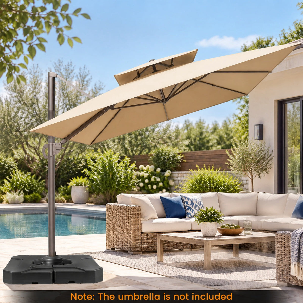 Airfind 274 LBS Cantilever Patio Umbrella Base with Handles, HDPE Frame, 35 Inch x 35 Inch x 5 Inch Compatible Base Hole Spacing 9 Inch Footprint, Black